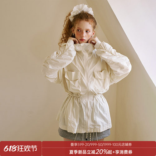 DIDDIMODA 宽松时尚简约立体口袋口袋收腰防晒服女款长款UPF50+