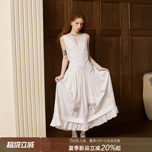 DIDDIMODA v领蕾丝拼接绣花边薄纱连衣裙长款2026夏季新品