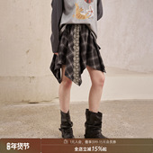 DIDDIMODA 新款 不规则格纹蕾丝拼接短裙A字短款 半身裙25年秋季