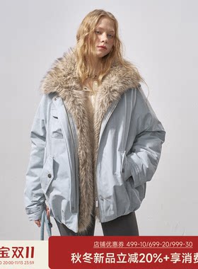 DIDDIMODA 花苞派克90白鸭绒毛毛领羽绒服女保暖外套冬季新款