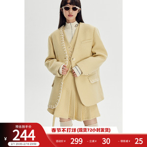 DIDDI 原创设计 手工编织马甲外套高腰百褶半身裙三件套时尚套装