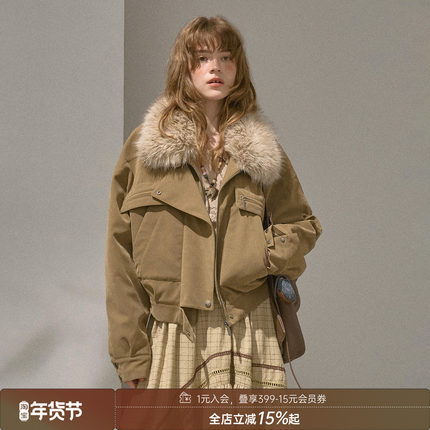 DIDDIMODA 水洗pu毛领口袋工装宽松外套女短款2025冬季新款