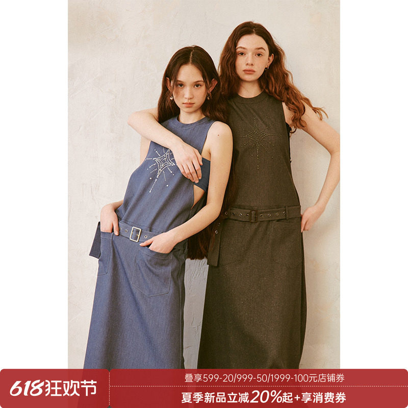 【清仓特惠】DIDDI MODA连衣裙定制撒银亮闪面料修身挂脖长裙