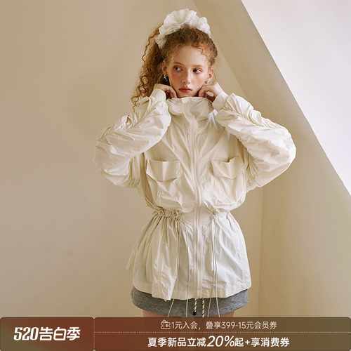 DIDDIMODA 宽松时尚简约立体口袋口袋收腰防晒服女款长款UPF50+