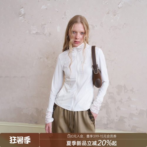 DIDDIMODA 修身少女层次感小狗刺绣蕾丝拼接防晒衣女夏UPF50+