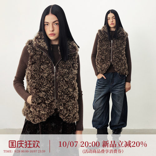 【10月7日20:00上新】DIDDIMODA复古仿皮草双色羊毛卷夹棉马甲