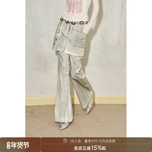 DIDDI MODA小个子假两件阔腿微喇裙裤宽松休闲裤显高显瘦长裤夏季