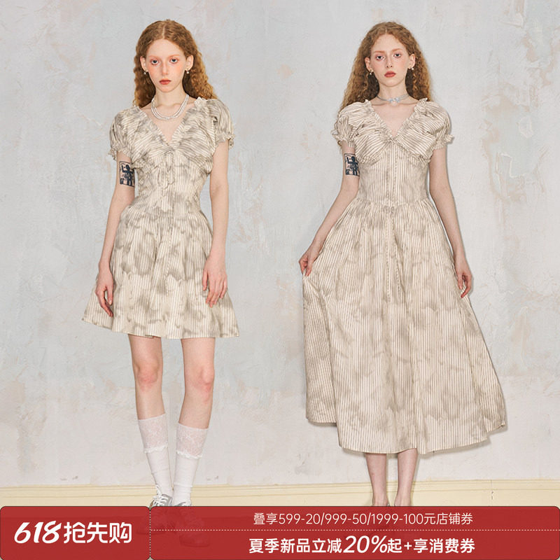 【清仓特惠】DIDDI MODA俏皮少女感泡泡袖连衣裙V领法式连衣裙女