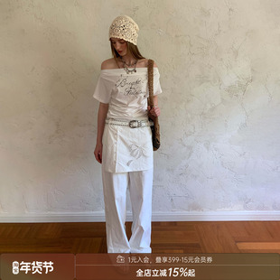 【清仓特惠】DIDDIMODA 假两件分割设计蝴蝶结蕾丝镂空绣花裤裙女