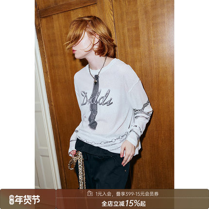 DIDDIMODA原创领带图案圆领针织长袖透气轻薄女上衣轻奢高级感