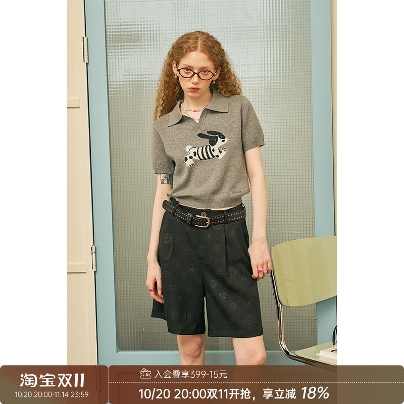 飞奔小狗polo衫修身针织短袖上衣