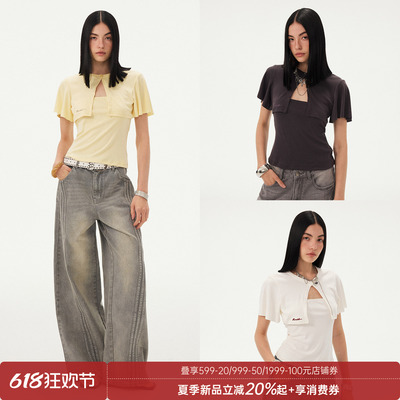 DIDDIMODA假两件小版莫代尔白色简约圆领短袖t恤女夏2026新款