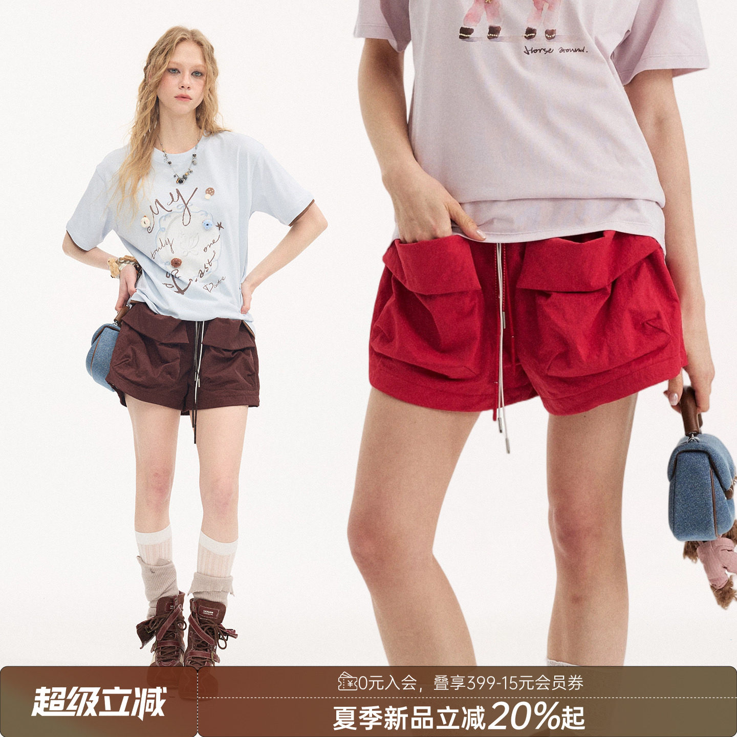 DIDDIMODA翻边大口袋工装裤宽松休闲运动短裤女2026年夏季新款
