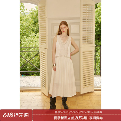 DIDDIMODA无袖蕾丝长裙v领连衣裙