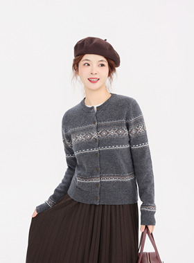 REST HEART 2025秋冬新品 费尔岛文艺针织羊毛开衫上衣女