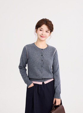 REST HEART 2025秋季新品 圆领撞色假两件开衫上衣女