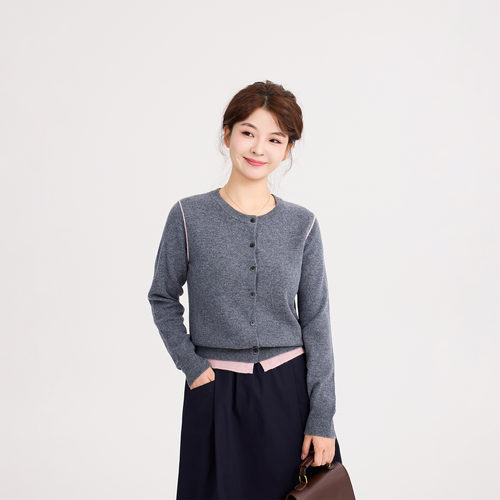 REST HEART 2025秋季新品 圆领撞色假两件开衫上衣女