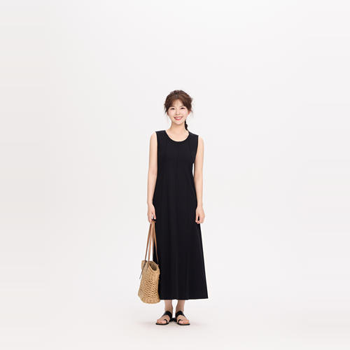 REST HEART 2025夏季新品 极简风匹马棉立体褶背心长裙