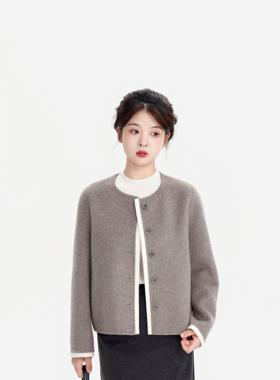 REST HEART 2024秋冬新品 圆领短款拼色大衣