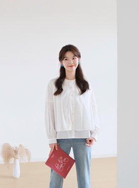 REST HEART 2026秋季新品 假两件风琴褶皱纯棉双层衬衫