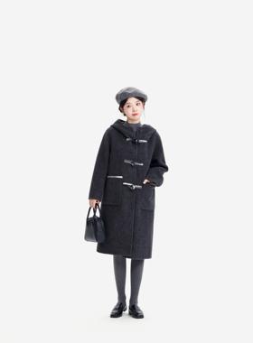 售完不补！REST HEART  2024秋冬新品 戴帽学院牛角扣大衣