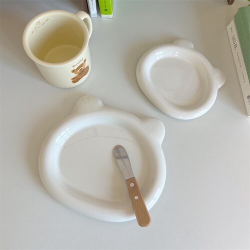 网红熊头胖嘟嘟盘子 下午茶甜品盘蛋糕茶点盘家用早餐盘ins首饰盘