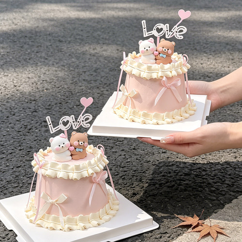 网红情侣拥抱小熊蛋糕装饰摆件520情人节快乐love亚克力烘焙插件