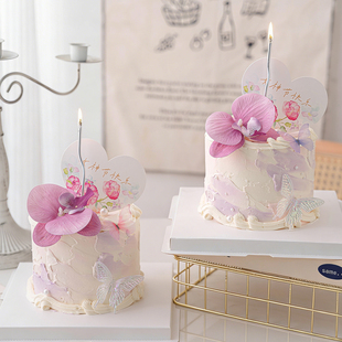 3.8女神节快乐爱心卡片蛋糕装 扮插件 饰插牌唯美蝴蝶兰女王节日装