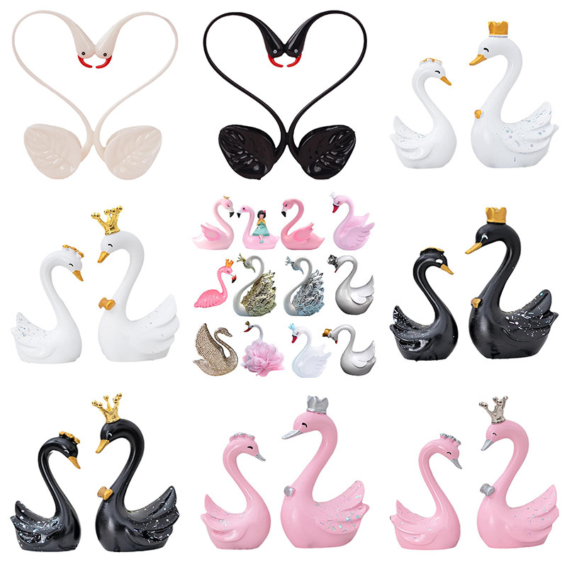天鹅火烈鸟爱情鸟蛋糕装饰摆件
