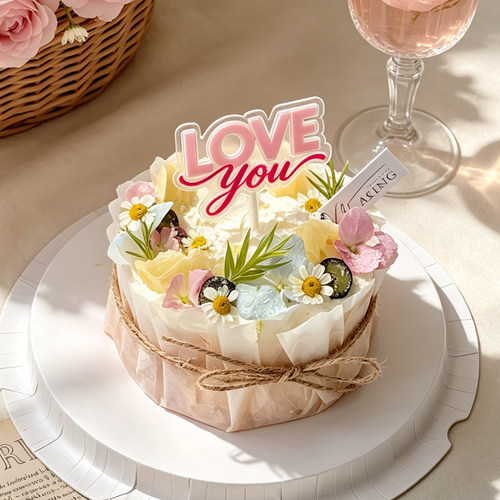网红七夕节情人节巴斯克蛋糕装饰摆件love you情侣表白亚克力插件