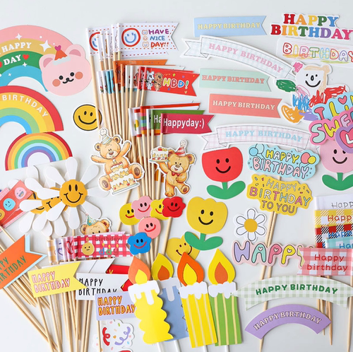 韩国ins风彩旗蛋糕装饰插件