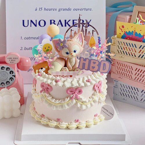 蛋糕装饰摆件粉色小狐狸川沙妲己