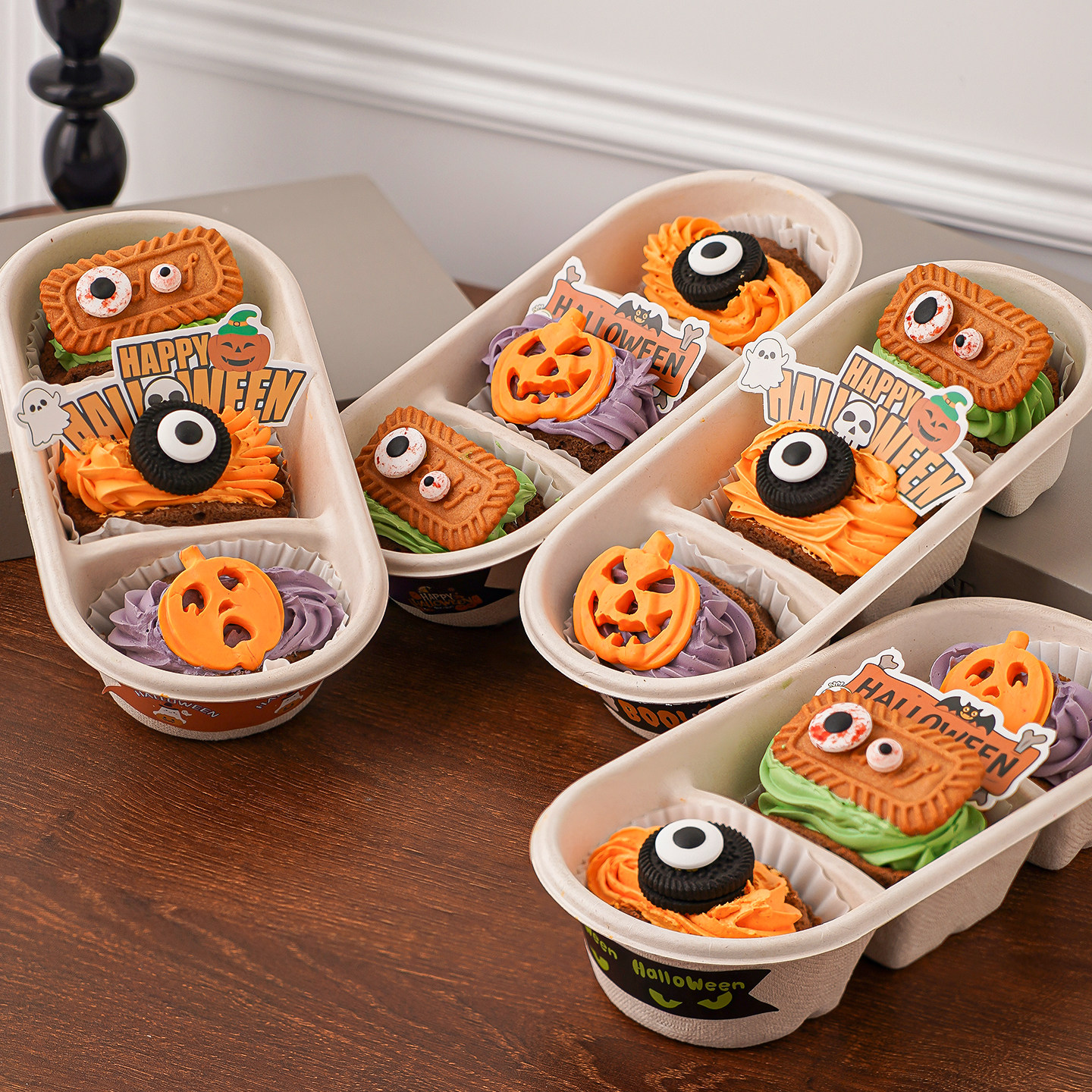 万圣节快乐蛋糕装饰插牌鬼脸南瓜狂欢夜派对三拼甜品打包盒装扮