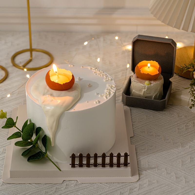 简约破壳蜡烛蛋糕装饰摆件仿真
