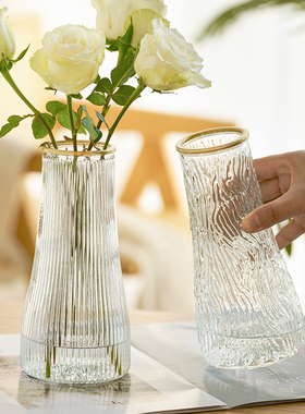 浮雕玻璃花瓶ins风北欧网红透明水养富贵竹鲜花客厅干花插花摆件