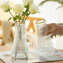 浮雕玻璃花瓶ins风北欧网红透明水养富贵竹鲜花客厅干花插花摆件