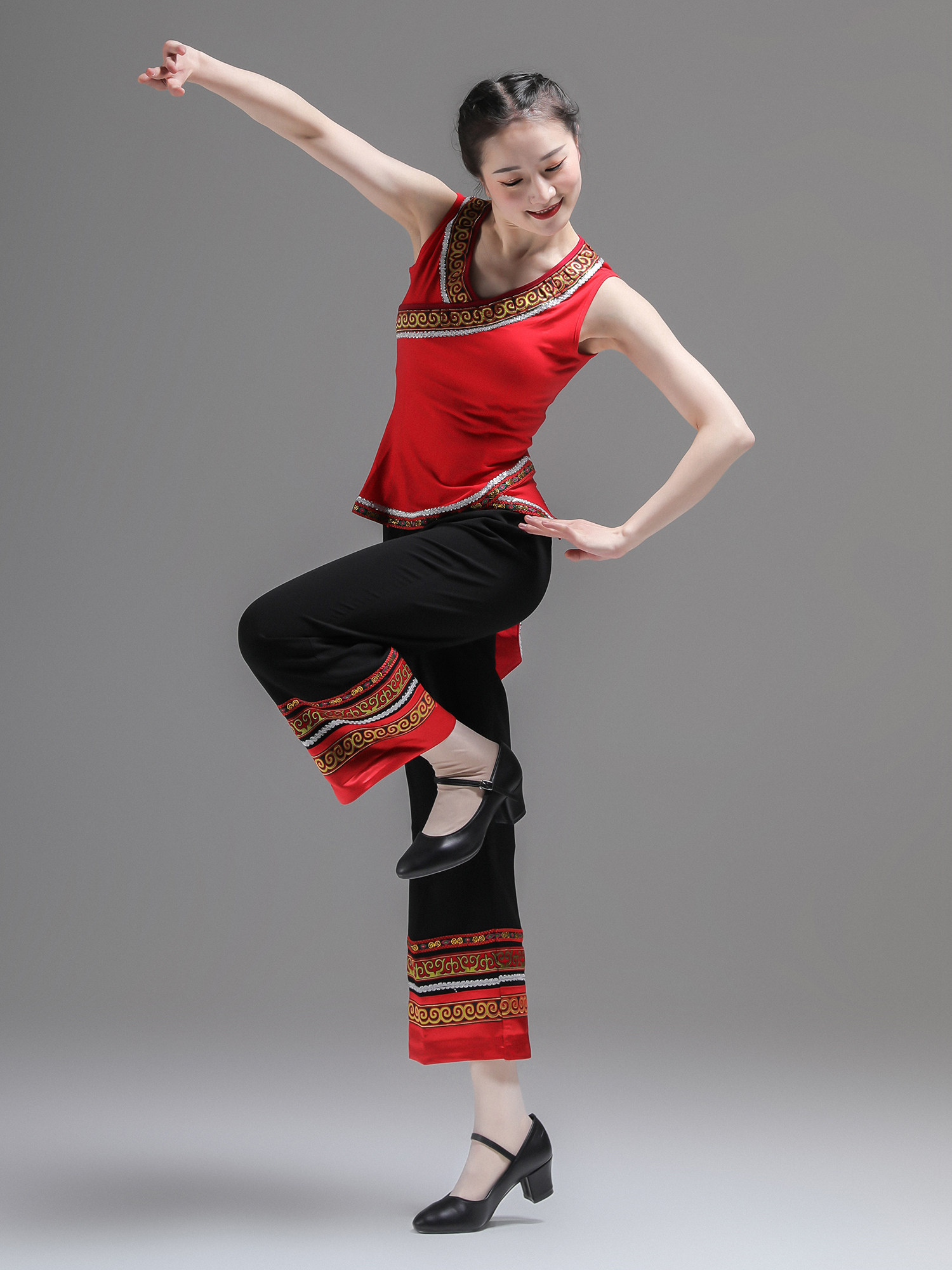 无袖套装女胶州花鼓灯秧歌舞蹈服装演出服民族风艺考练习服跳舞装