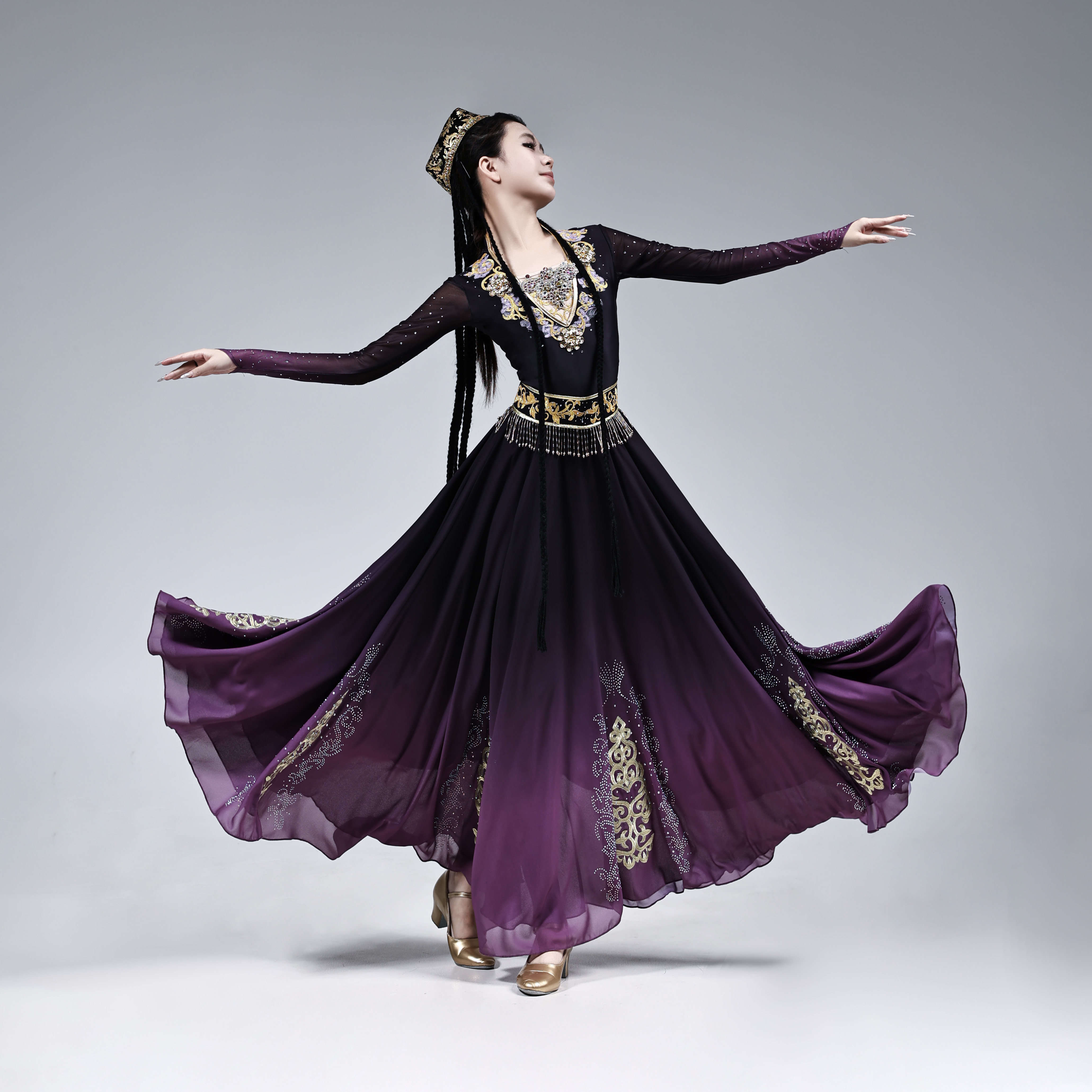 新疆民族风女款定制独舞大摆裙维族学生艺考表演演出舞台新款服装