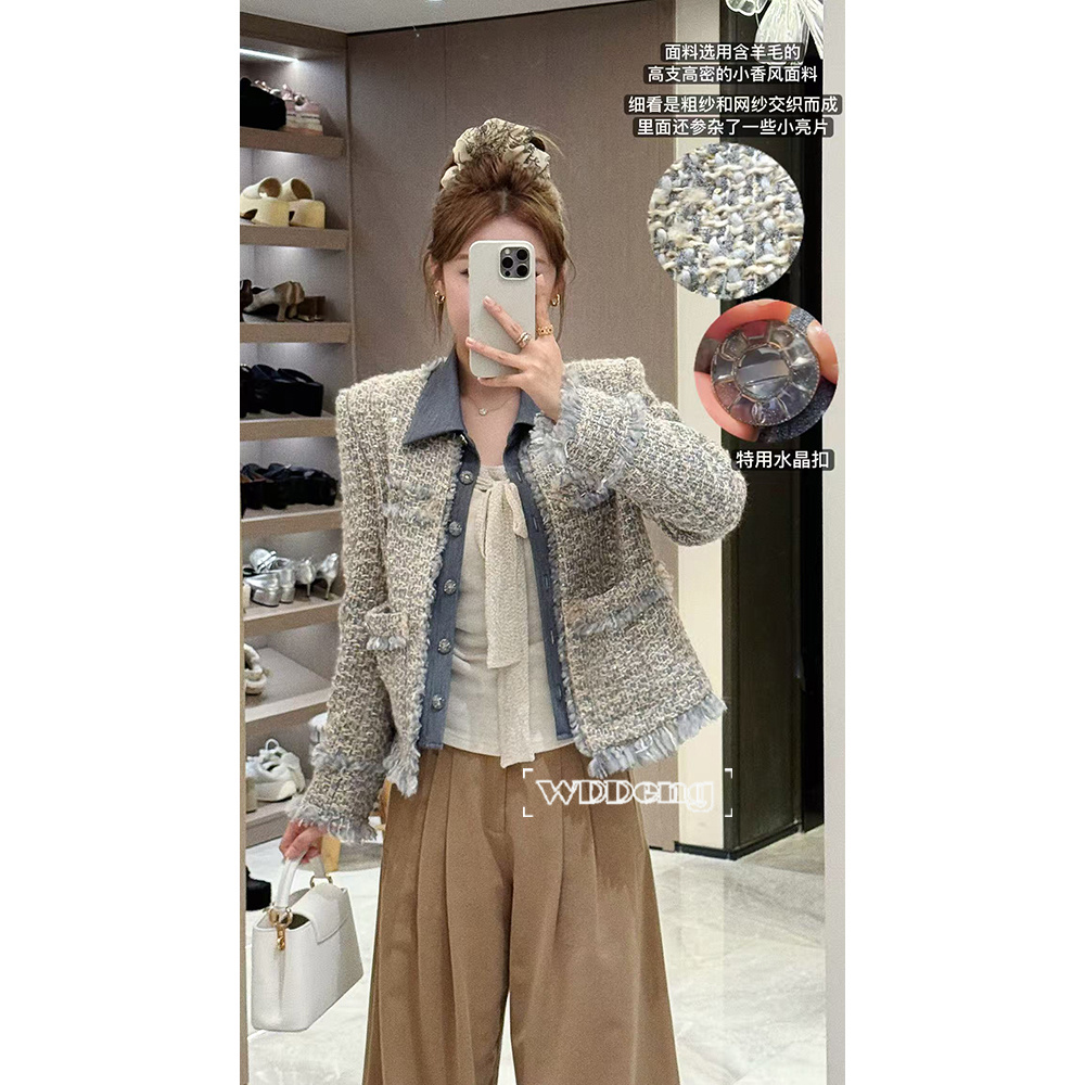 王等等海盐奶盖2025秋冬原创高支高密羊毛小香外套 U225T14778