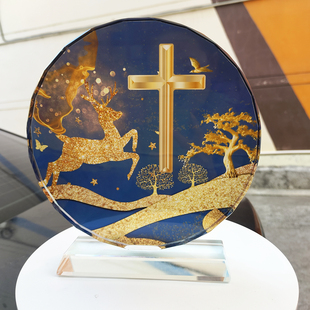 水晶摆件麋鹿十字架圣诞节感恩礼物家居玄关新婚汽车摆件装饰