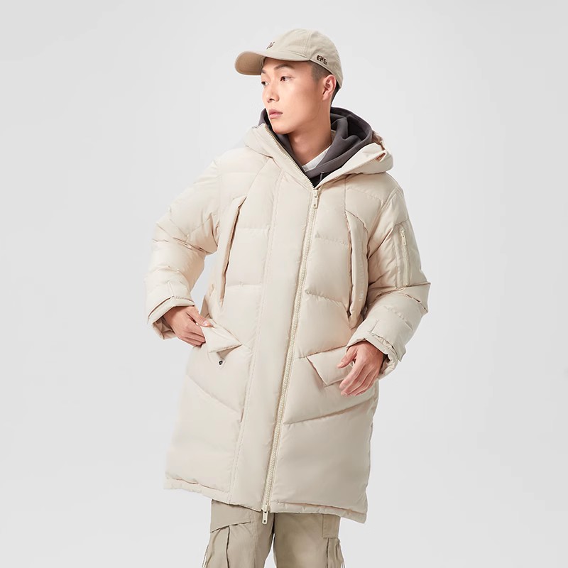 李宁冬季新款羽绒服BADFIVE男子宽松白鸭绒长羽绒服AYMR087