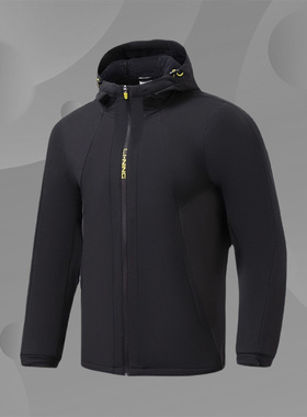 李宁正品新款男子运动休闲保暖加绒时尚连帽防风夹克外套AFDR515