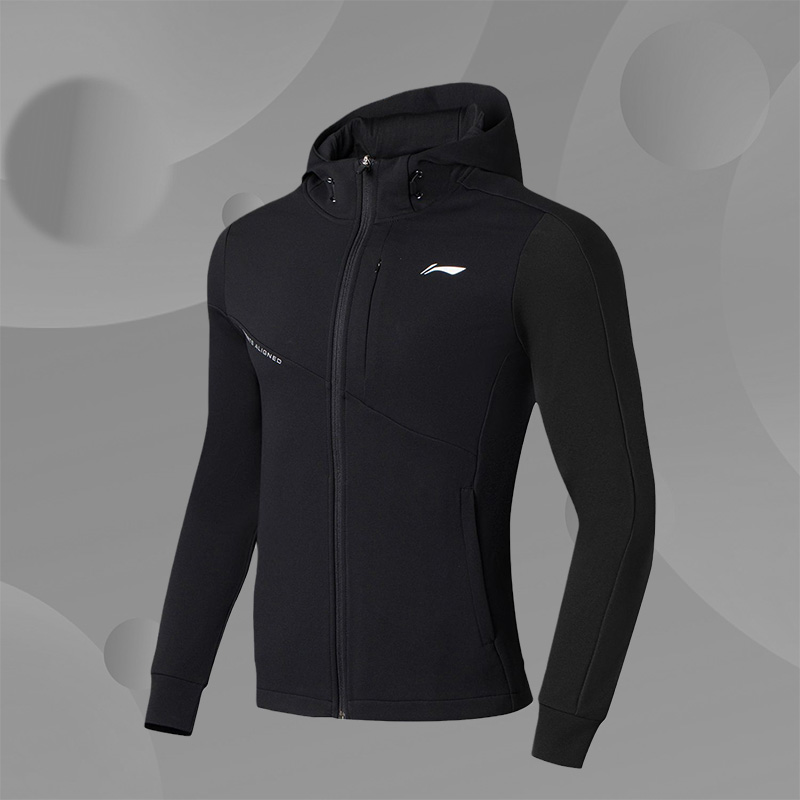 李宁正品新款男子运动休闲健身系列时尚连帽夹克外套AWDS627-1-9