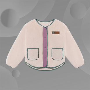 李宁正品 Lining 女大童针织加绒保暖厚羊羔绒宽松夹克外套YFDS206