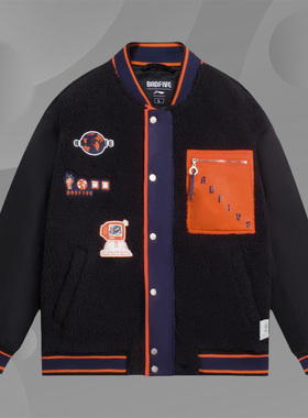 李宁正品新款反伍男子运动休闲时尚立领仿羊羔绒夹克外套AFDSA73