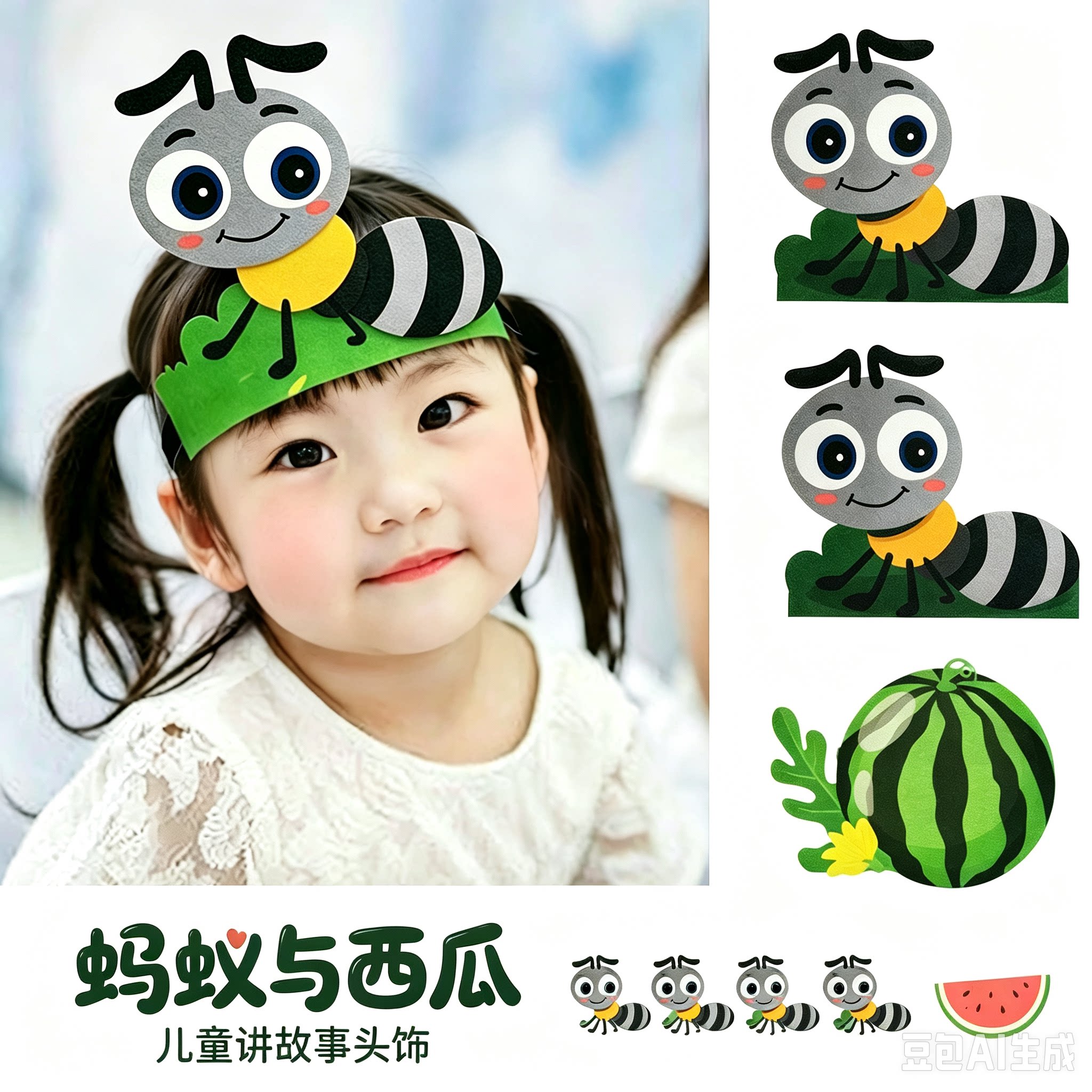蚂蚁与西瓜儿童表演头饰讲故事