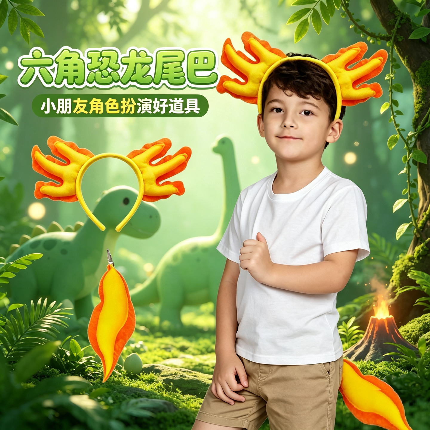 儿童恐龙发箍鱼龙尾巴走秀