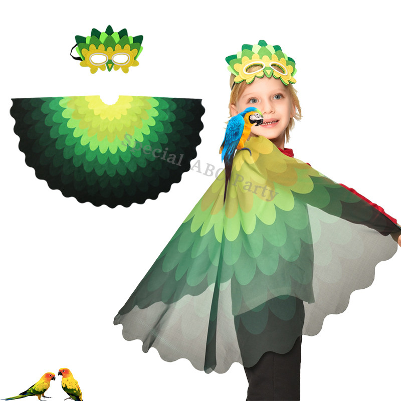 儿童鹦鹉猫头鹰翅膀动物表演道具小鸟演出面具服饰幼儿园森林装扮