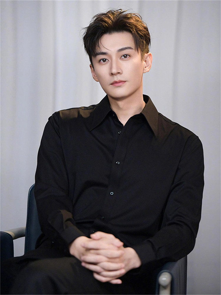 英伦雅痞男装黑色衬衫男款高级感商务休闲西装内搭轻熟风长袖衬衣