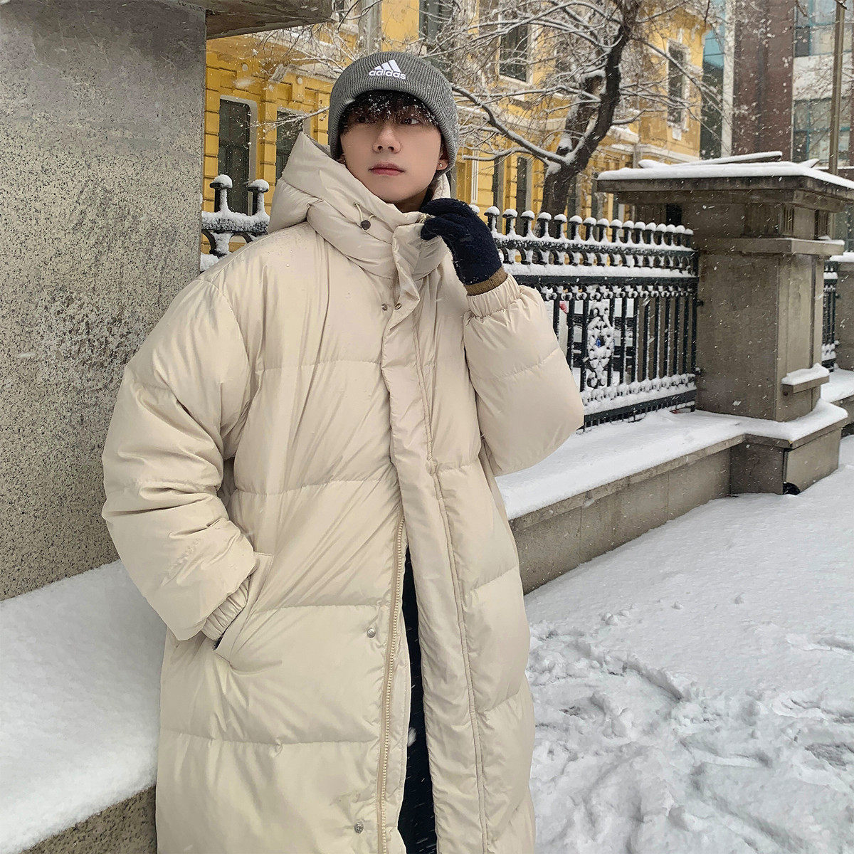 中长款白鸭绒羽绒服男冬季加肥加大码潮流宽松纯色百搭派克服外套